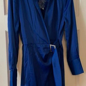 HOUSE OF HARLOW Front Rhinestone Buckle Satin Wrap Mini Dress Cobalt Blue - XS